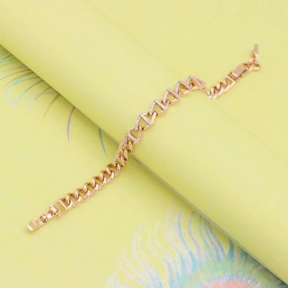 "Elegant Rose Gold Zigzag Chain Bracelet with Dazzling CZ Stones, XPBL0944 - Picture 2 of 12